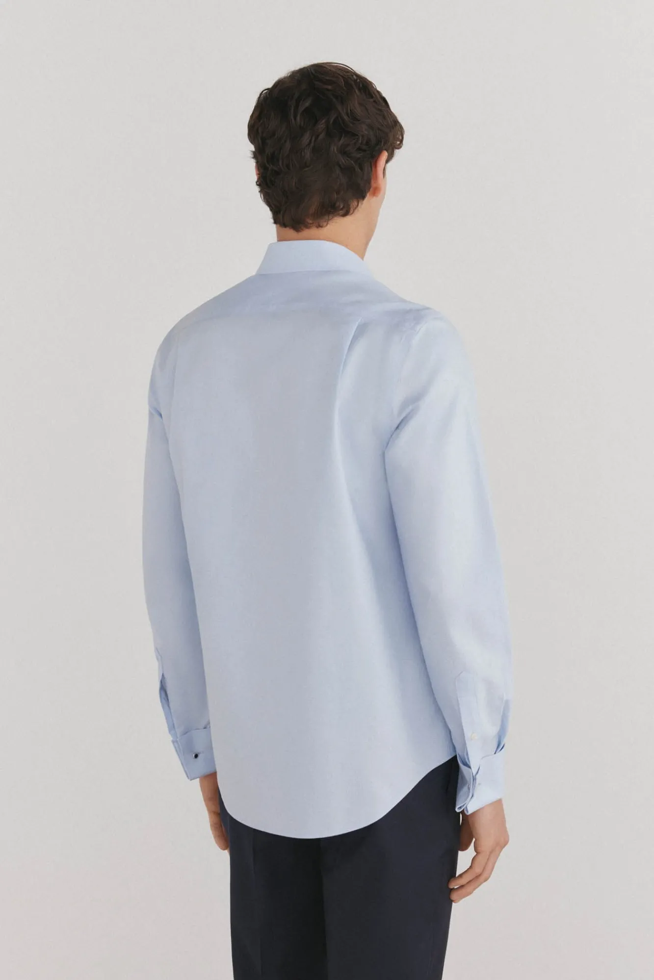 Pedro del Hierro Camisas|Camisas Clássicas-Camisa lisa sem ferro + abotoaduras resistentes a manchas Azul