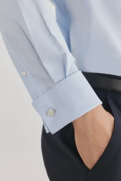 Pedro del Hierro Camisas|Camisas Clássicas-Camisa lisa sem ferro + abotoaduras resistentes a manchas Azul