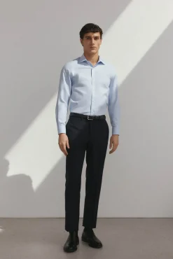 Pedro del Hierro Camisas|Camisas Clássicas-Camisa lisa sem ferro + abotoaduras resistentes a manchas Azul