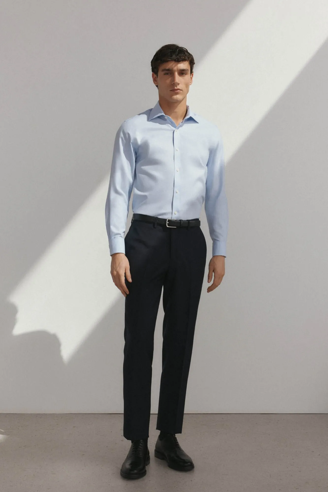 Pedro del Hierro Camisas|Camisas Clássicas-Camisa lisa sem ferro + abotoaduras resistentes a manchas Azul