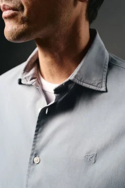 OOTO Camisas-Camisa liso de algodão tencel sarja Azul