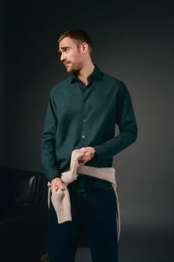 OOTO Camisas-Camisa liso de algodão tencel sarja Verde