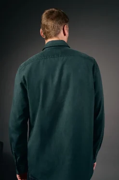 OOTO Camisas-Camisa liso de algodão tencel sarja Verde