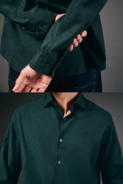 OOTO Camisas-Camisa liso de algodão tencel sarja Verde
