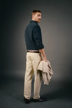 OOTO Camisas-Camisa liso de algodão tencel sarja Azul