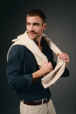 OOTO Camisas-Camisa liso de algodão tencel sarja Azul