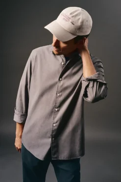 OOTO Camisas-Camisa liso de algodão tencel sarja Cinzento