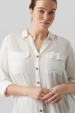 Vero Moda Curve Blusas-Camisa manga 3/4 tamanho grande Branco