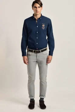 Valecuatro Camisas-Camisa masculina marinho Espanha Azul
