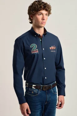 Valecuatro Camisas-Camisa masculina modelo cavalo marinho Azul