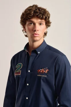Valecuatro Camisas-Camisa masculina modelo cavalo marinho Azul