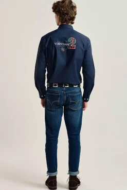 Valecuatro Camisas-Camisa masculina modelo cavalo marinho Azul