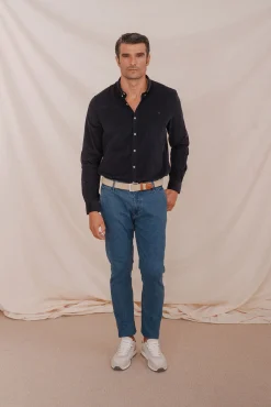 Celopman Camisas-Camisa micro veludo azul