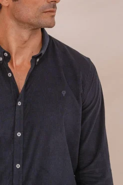 Celopman Camisas-Camisa micro veludo azul