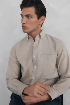 Pedro del Hierro Camisas-Camisa non-iron oxford liso Beige