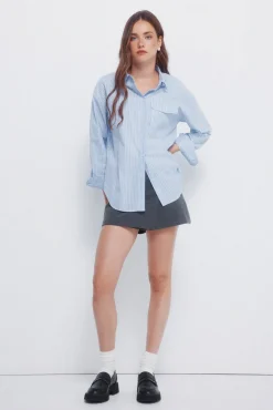 Springfield Blusas-Camisa oversized com bolso de remendo azul