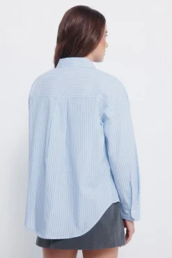 Springfield Blusas-Camisa oversized com bolso de remendo azul
