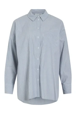 Vila Blusas-Camisa Oxford com bolso Azul