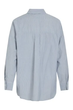 Vila Blusas-Camisa Oxford com bolso Azul