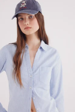 Springfield Blusas-Camisa Oxford com gola aberta azul