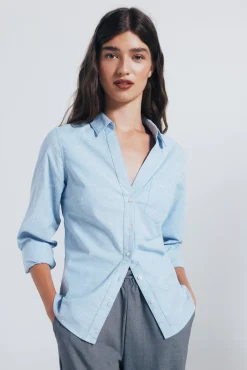 Springfield Blusas-Camisa Oxford com gola aberta azul