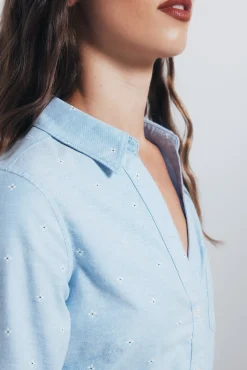 Springfield Blusas-Camisa Oxford com gola aberta azul