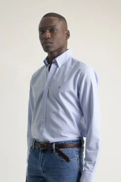 PuroEGO Camisas-Camisa oxford de algodão slim fit Azul