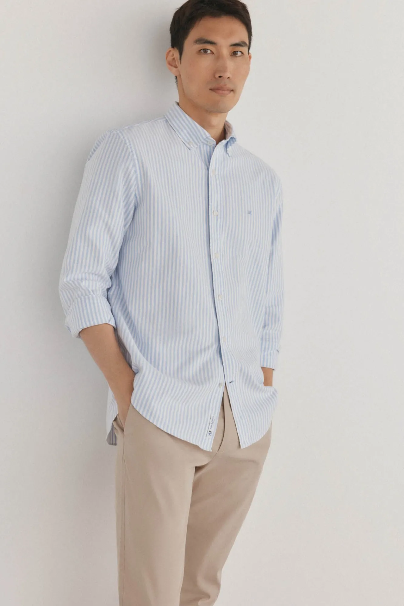 Pedro del Hierro Camisas-Camisa Oxford Listrada Candela Icônica Azul