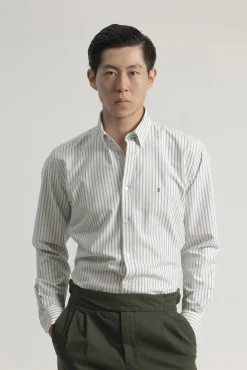 PuroEGO Camisas-Camisa oxford listrada de algodão slim Impress&atilde;o