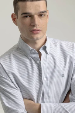 PuroEGO Camisas-Camisa oxford riscas de algodão slim Azul