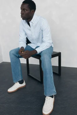 Pedro del Hierro Camisas-Camisa Oxford Riscas Escovada Azul