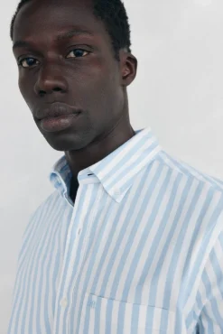 Pedro del Hierro Camisas-Camisa Oxford Riscas Escovada Azul