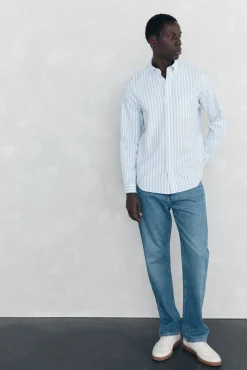 Pedro del Hierro Camisas-Camisa Oxford Riscas Escovada Azul