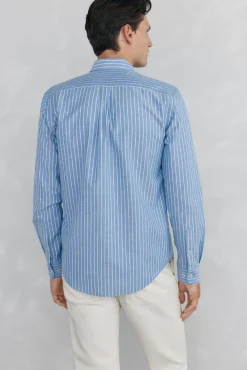 Pedro del Hierro Camisas-Camisa oxford riscas sem ferro Azul