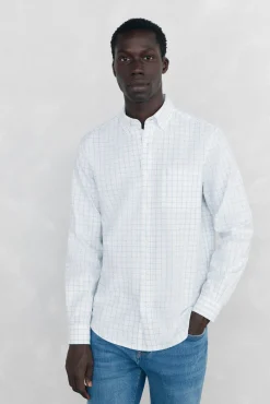 Pedro del Hierro Camisas-Camisa Oxford Xadrez Escovada Azul