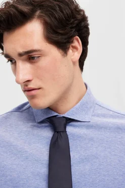 Selected Camisas|Camisas Clássicas-Camisa piqué 100% algodão Azul