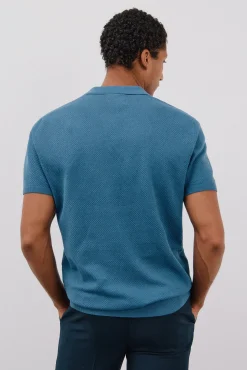 Cortefiel Polos-Camisa polo de algodão estruturada de manga curta Azul