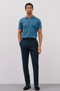 Cortefiel Polos-Camisa polo de algodão estruturada de manga curta Azul