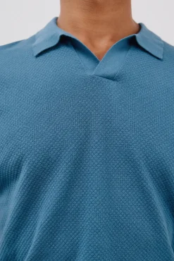 Cortefiel Polos-Camisa polo de algodão estruturada de manga curta Azul