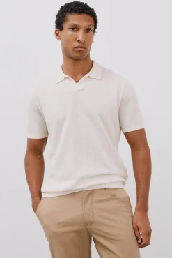 Cortefiel Polos-Camisa polo de algodão estruturada de manga curta Branco