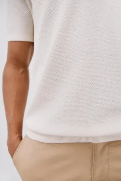 Cortefiel Polos-Camisa polo de algodão estruturada de manga curta Branco