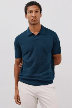 Cortefiel Polos-Camisa polo de algodão estruturada de manga curta Azul