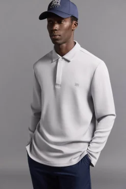 Pedro del Hierro Polos|Sobretudos-Camisa polo de golfe de manga comprida liso Cizento
