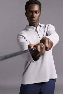 Pedro del Hierro Polos|Sobretudos-Camisa polo de golfe de manga comprida liso Cizento