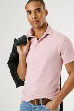 Pepe Jeans Polos-Camisa polo de manga curta com carcela tripla e logo no peito rosa