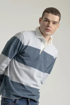 PuroEGO Polos-Camisa polo de rugby de algodão com listras Azul