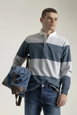 PuroEGO Polos-Camisa polo de rugby de algodão com listras Azul