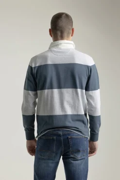 PuroEGO Polos-Camisa polo de rugby de algodão com listras Azul