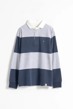 PuroEGO Polos-Camisa polo de rugby de algodão com listras Azul