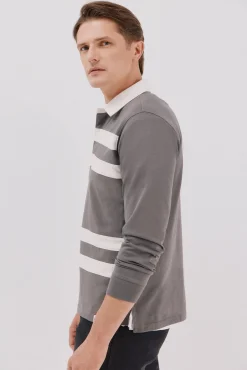 Cortefiel Polos-Camisa polo de rugby riscas Cinzento